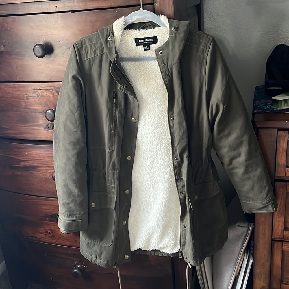 Olive Green Sherpa Lined Jacket